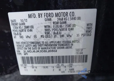 2013 Lincoln Mkx from USA, damaged, VIN 2LMDJ6JK3DBL20502